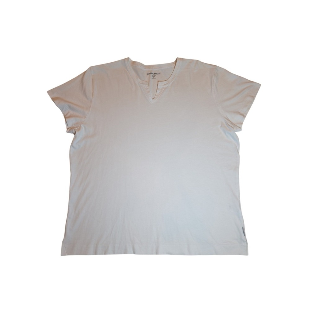 Woolrich Women's XL White Split Neck T Shirt 100% Cotton Short Sleeve Basic Tee